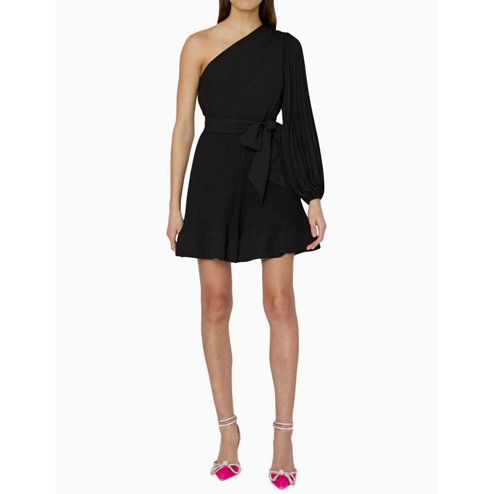 Milly Linden Pleated One Shoulder Mini Dress Black Belted Formal Size 2 NWT